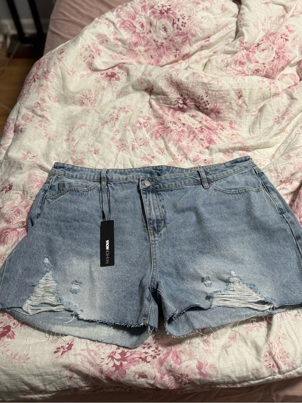 Fashion Nova Light Blue Distressed Denim Shorts